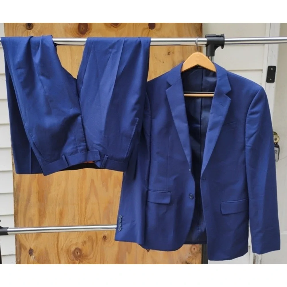 Egara Blue Extreme Slim Fit Suit Mens jacket Sz 36 short pant 29wX30 Rayon blen
